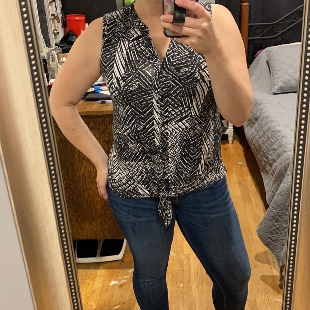 Cable & Gauge Button Down Sleeveless Top
